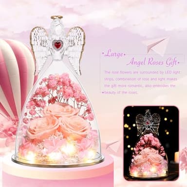 Tiaronics Mothers Day Rose Gifts for Women, Large Angel Figurines with Real Roses, Preserved Real Flower Rose for Her, Champagne - Image 4