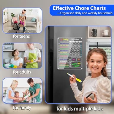 PigPotParty Acrylic Magnetic Chore Chart for Kids on Fridge – 2 Pack 9.5"x12" Weekly Dry Erase Chore Board with 8 Fine Tip Colorful Markers and 1 Towel – for Multiple Kids, Teens and Family - Image 8