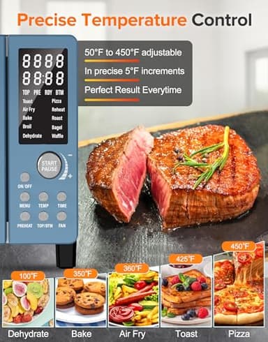 Nuwave Bravo Pro Smart Air Fryer Toaster Oven Combo, Airfryer Convection Oven Countertop, 10-in-1 Functions with Quicker & Even Crisp Technology, 1800W, 50-450°F, PFAS-Free, 21QT, Cozy Blue - Image 4