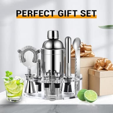 Bartender Kit Cocktail Shaker Set, Stainless Steel Cocktail Kit with 12 Piece Bar Accessories, 25oz Shaker Bar Set Drink Mixer Set with Stand Jigger Strainer Spoon Muddler for Cocktails (Silver) - Image 7