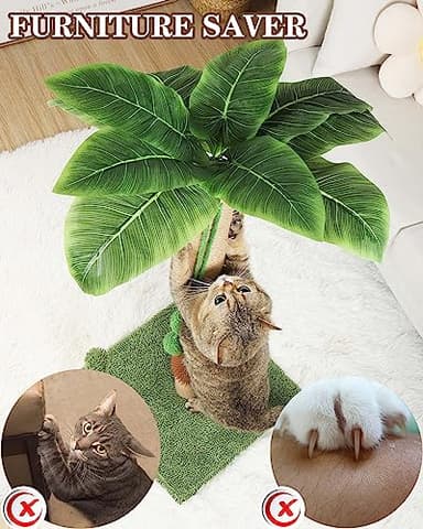 ANWA 35" Tall Cat Scratching Post for Kitten and Large Cats, Scratching Post for Indoor Cats with Self-Grooming Rubber Brush, Cat Sisal Post with Simulated Leaves - Image 6