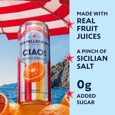 Sanpellegrino CIAO Blood Orange Sparkling Water, Low-Calorie Italian Sparkling Water with Real Fruit Juices, 0g Added Sugar, 24-Pack - Image 3