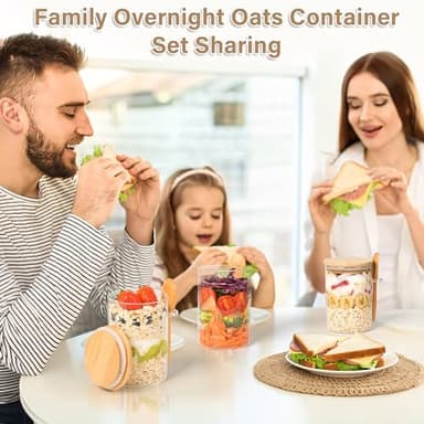 Overnight Oats Containers with Lids,4 Pack 18oz Overnight Oats Jars with Spoons,Salad Meal Prep Jar with Bamboo Lids for Chia Seed Pudding Salad Cereal Coffee Flour,Sourdough Starter Jar for Bread - Image 3