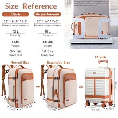 Lumesner 5 Piece Luggage Sets with Travel Backpack, 20" Carry On Hardside Spinner Suitcases, TSA Lock, Durable PC (Beige, 5 piece set (20inch)) - Image 6