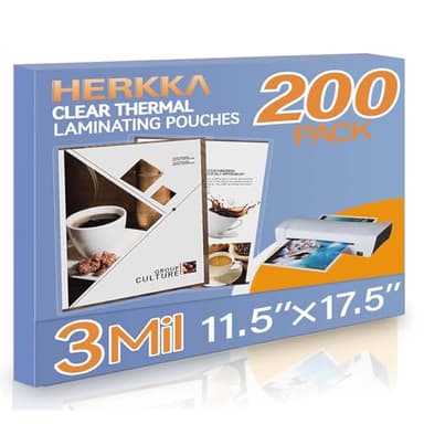 HERKKA 200 Pack Laminating Sheets, Hold 11 x 17 Inch Sheet, 3 Mil Clear Thermal Laminating Pouches 11.5 x 17.5 Inch Lamination Sheet Paper for Laminator, Round Corner - Image 1