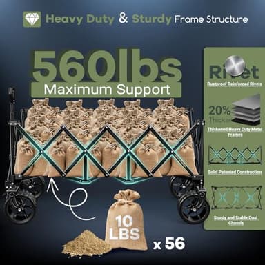 Hikemoon 48"L Collapsible Wagon Cart Foldable, 560LB Weight Capacity 300L Heavy Duty Folding Beach Wagon with All-Terrain Big Wheel, Utility Wagon for Grocery, Shopping, Garden, Sports, Camping, Black - Image 4