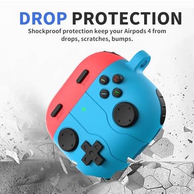 DamonLight Game Case for AirPods 4 Cover Shock-Proof Protective Silicone Case with Cleaning Pen and Keychain Accessories for Apple Airpods 4th Generation (Blue & Red) - Image 3