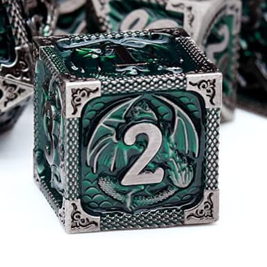Haxtec DND Dice Set Metal D&D Dice Set with Leather Dice Bag Antique Iron Green Metal Polyhedral Dice Compatible with Dungeons and Dragons TTRPG Gifts - Image 1