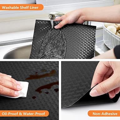 Shelf Liners for Kitchen Cabinets Refrigerator Liners Waterproof & Oil-Proof Kitchen Cupboard Liner Non-Slip Drawer Mats EVA Material Non Adhesive Fridge Liner for Shelves -Black 17.5 x 157.4 Inches - Image 4