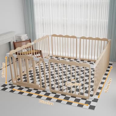 Baby Playpen, Wooden Playpen for Babies and Toddlers, Large Adjustable Wooden Baby Playard with Locking Gate, Easy to Assemble, Portable Play Pen, Infant Play Pen Play Area(62x70x24 Inch) - Image 2