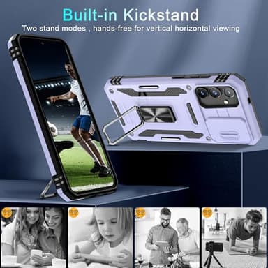DEERLAMN Case for Samsung Galaxy S25+ Plus 6.7-Inch with Slide Camera Cover+Screen Protector(1 Pack), Rotated Ring Kickstand Military Grade Shockproof Protective Cover-Light Purple - Image 5