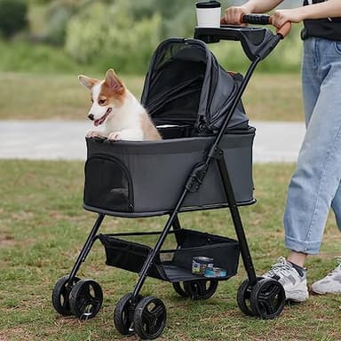 3 in 1 Folding Dog Stroller, Zoosky Pet Stroller for Small/Medium Dogs, Cat Stroller w/Removable Carrier, Car Seat, Sun Shades, Waterproof Small Dog Stroller, All Terrain Cat Stroller for 2 Cats - Image 8