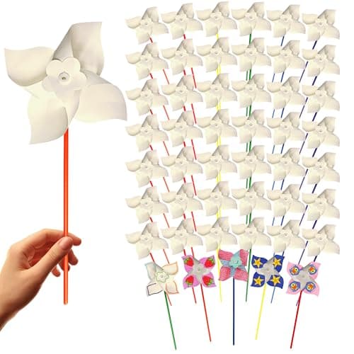 4E's Novelty 24 Pack DIY Pinwheels Craft for Kids, Bulk Summer Pinwheel Craft Kit, Color Your Own Paper Windmill for Pinwheels for Kids July 4 Party, Bulk Pinwheel for Spring Art and Creativity - Image 1