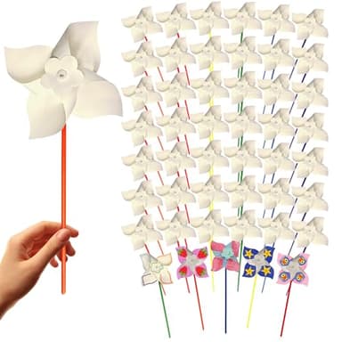 4E's Novelty 24 Pack DIY Pinwheels Craft for Kids, Bulk Summer Pinwheel Craft Kit, Color Your Own Paper Windmill for Pinwheels for Kids July 4 Party, Bulk Pinwheel for Spring Art and Creativity - Image 1