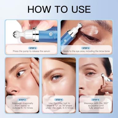 Eye Serum with 5% Caffeine & 5% Retinol for Dark Circles, Puffiness Puffy Bags & Wrinkles Fine Lines - Under Eye Cream Anti Aging Treatment with 360° Massage Roller Ball for Men & Women - Image 7