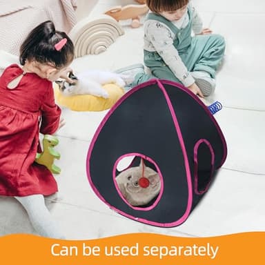 Cat Tunnels for Indoor Cats with Cube Tent Toys Combo, Pop Up Collapsible Crinkle Interactive Peek Hole, Cat Tube with Play Ball,Bell and Cat Spring Toys for Kitten, Puppy, Kitty, Rabbit - Set of 3 - Image 4