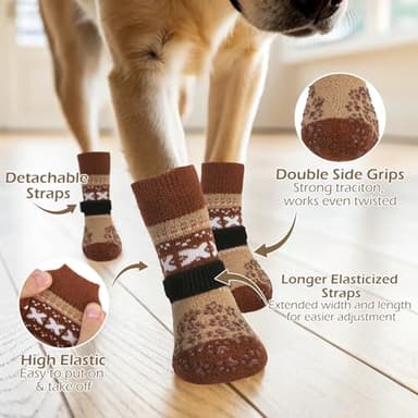 EXPAWLORER Anti Slip Dog Socks to Prevent Licking Paws, Soft Dog Boots & Paw Protectors, Dog Booties for Hardwood Floors, Shoes for Small Medium Large Senior Dogs,Khaki XS - Image 3