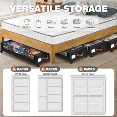 Gocvo 2Pack Under Bed Storage with Wheels,30.71 * 17.13 * 6.5 Inches Foldable Underbed Storage Containers Organizers Bins for Clothes Shoes Blankets Sweater (Black) - Image 6