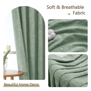 Chyhomenyc Chenille Sage Green Curtains 84 Inches Long 2 Panels, Light Filtering Luxury Window Curtains, Back Tab Privacy Soft Velvet Window Curtain Drapes for Bedroom Living Room, 40" Wx84 L - Image 6