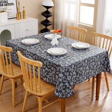 Heavy Duty Vinyl Tablecloth with Flannel Backing Waterproof Oil-Proof Plastic Table Cloth Stain-Resistant Wipeable Rectangle or Square Table Cover for Indoor and Outdoor (Blue Floral,60x84 Inch) - Image 3