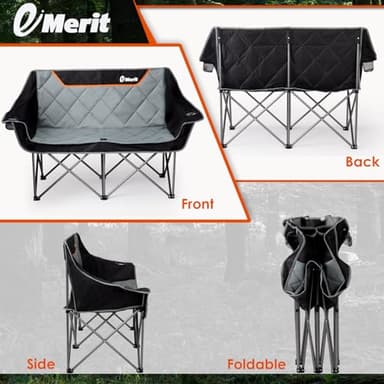 EMERIT Oversized Double Duo Camping Chair Folding Camping Loveseat 2 Person Camping Couch Heavy Duty Lawn Chairs for Outside with Padded Seats & Armrests-Support 650LBS - Image 6