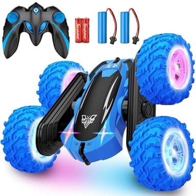 KKONES Remote Control Car, 2.4GHz Double Sided 360° Flips Rotating Electric Race RC Stunt Car, LED Wheel & Headlight High Speed Off Road Cars Toy Gift for 3 4 5 6 7 8-12 Year Old Boy Toys (Blue) - Image 1