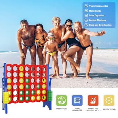 n1keft Jumbo 4 in a Row Game Set,4FT Giant Game Set with Carry Bag&42 Pieces Rings&Cup Holder,Indoor/Outdoor Yard Game for Kids & Adults-Fun Family&Party Game-Boosts Brain Power(Red&Blue) - Image 4