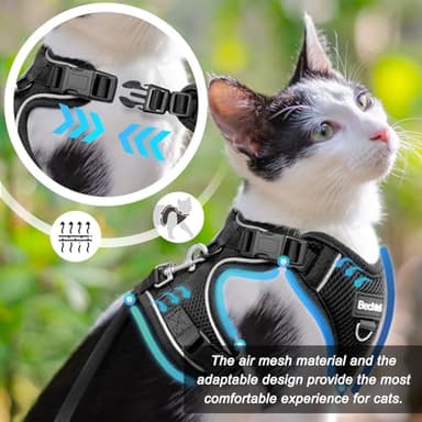 Cat Harness, Cat Harness and Leash for Walking, Adjusted in Four Directions and Breathable Cat Harness for Anti Escape That can be Fitted and Positioned, Reflective Strips Harness, Black, S - Image 3