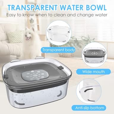 AONKEY 3L Dog Water Bowl No Spill, 101oz Large Spill Proof Dog Bowl Reduce Refill, Anti Splash No Mess Dispenser Dripless Slow Drinking Water Bowl for Sloppy Messy Drinkers (Gray) - Image 4