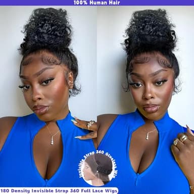 RJAOB Deep Wave 360 Lace Front Wigs Human Hair 28 Inch Invisi Strap HD Full Lace Front Wigs Human Hair Pre Plucked with Drawstring 180 Density Curly Wig 360 Glueless Lace Frontal Wigs for Women - Image 2
