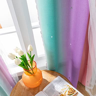 XiDi Dream Star Blackout Curtains for Kids Rooms Girl Princess Curtain for Daughter Bedroom Window (Pink Purple Green, W52 X L84) - Image 4