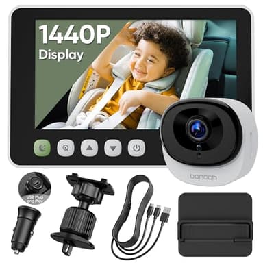 bonoch 5" 1440P Baby Car Camera - 360 Degree Rotating Wide View Backseat Rear Facing Mirror for Baby, USB Powered with Charger, Easy Setup Car Seat Monitor, Night Vision - Image 1