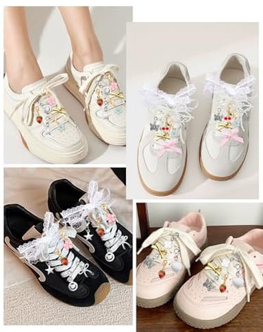 Yawlsow 30 Pcs Shoe Charms for Sneakers Junk Charm for Women with Ribbon Lace Shoelaces, Clips, Lobster Clasps, Pins, Bows, Pearl Charms Accessories Bulk for Bag Hat Fashion - Image 3