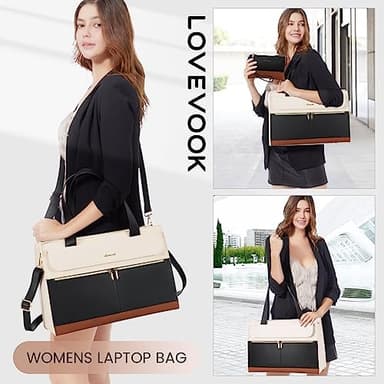 LOVEVOOK Laptop Bag for Women 15.6 Inch Laptop Tote Work Bag Professional Leather Computer Briefcase Waterproof Handbag Shoulder Bag Large Capacity Business Teacher Office Bag Crossbody Purse - Image 4