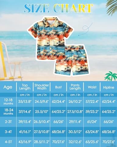 ZOEREA Toddler Baby Boy Clothes Hawaiian Outfit Shorts Sets Palm Printed Button Down Shirt and Shorts Summer Beach Clothes 2-3T - Image 7