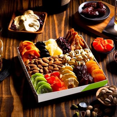NUT CRAVINGS - Diwali Sweets Hamper Mid-Autumn Festival Dried Fruit & Mixed Nuts Gift Basket in White Gold Box (12 Assortments) Food Arrangement, Healthy Snack Care Package, Food Assortments - Image 4