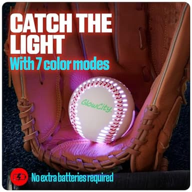 GlowCity Premium Leather LED Rechargeable Light-Up Baseball - Illuminate The Game - Nighttime Fun and Play - Sports Stuff & Gadgets for Kids Age 8 Years Old and Up - Catch Only - Image 2