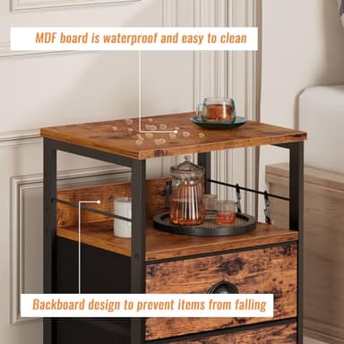 Furologee Nightstands Set 2, Bedside Table with 2 Fabric Drawers, End Table with Hooks and Shelf, for Bedroom/Living Room/Study/Hallway/Brown - Image 9