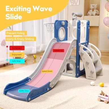 Baotree 6 in 1 Toddler Playset with Slide, Kids Slide with Basketball Hoop, Ball, Ring Toss, Indoor Outdoor Toys (White Blue) - Image 3