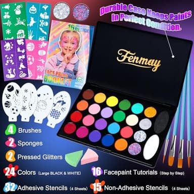 Fenmay Face Painting Kit for Kids, Non-Toxic and Hypoallergenic Face Paint Makeup Kit| with Stencils, Book, Easy to Use and Safe for Kids, Fun for Halloween, Birthday Party, School Event - Image 5