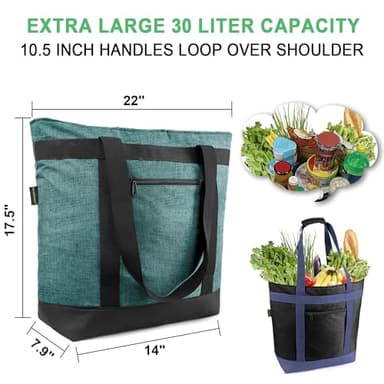 BeeGreen Cooler Bag Soft Insulated Tote for Beach Travel Grocery Shopping Lunch Portable Large Ice Coolers with Handle Hard Freezer Bags with Zippered Top Foldable Leakproof Delivery Totes Moss - Image 5