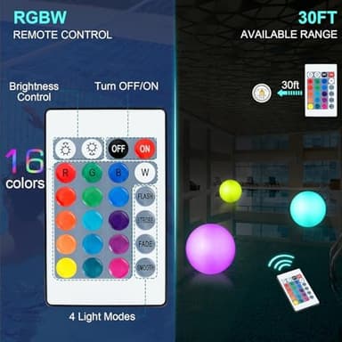 Pool Toys, LED Beach Ball, Glow in Dark Party Supplies, 4 Pack Inflatable Light up Ballon 12'' Floating Pool Light with Remote 16 Color 4 Mode - Image 6