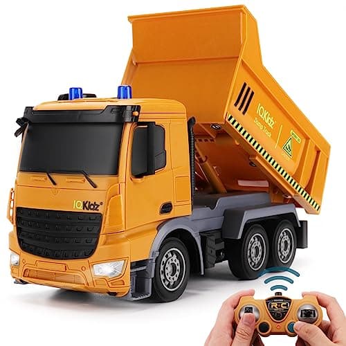 IQKidz Remote Control Dump Truck Toys - RC Construction Vehicles with Blue Warning Lights, Trucks Toy for Boys Girls 3 4 5-7 8 9 10 Year Old and Up, Best Birthday Gift Ideas for Kids Age 5-10 - Image 1