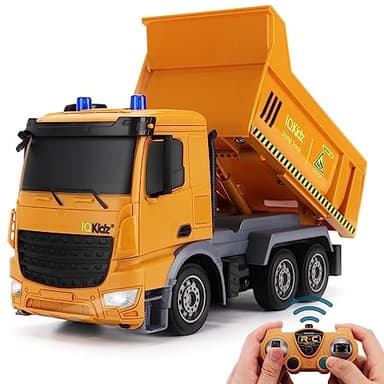 IQKidz Remote Control Dump Truck Toys - RC Construction Vehicles with Blue Warning Lights, Trucks Toy for Boys Girls 3 4 5-7 8 9 10 Year Old and Up, Best Birthday Gift Ideas for Kids Age 5-10 - Image 1