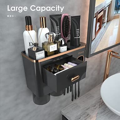 iHave Toothbrush Holders for Bathrooms - Upgrade Wall Mounted Toothbrush Holder with Toothpaste Dispenser - 2 Cups, Large Capacity Tray, Cosmetic Drawer - Bathroom Decor & Bathroom Accessories - Image 2