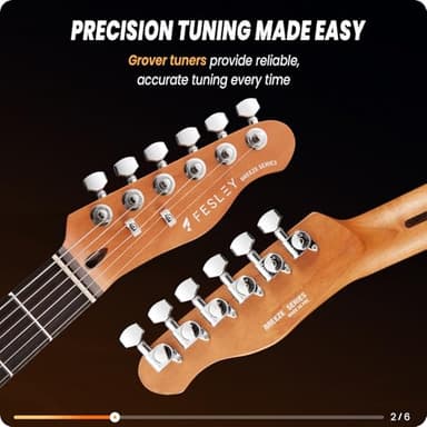 Fesley 39" TL Style Electric Guitar: Solid Body Electric Guitars for Intermediate &Pro Players with Wilkinson Pickups,Grover Tuners,6 String Guitar with Roasted Maple Neck,Rosewood Fingerboard,Black - Image 3