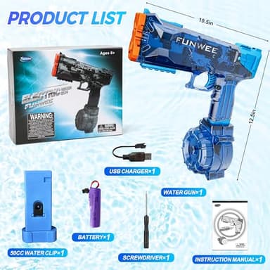 Funwee Electric Water Gun for Adult & Kid, Most Strongest Water Pistol Long Range 28-32 FT, Powerful High Powered Automatic Classic Squirt Gun Fully Auto Water Blaster, Swimming Pool Outdoor Toy Game - Image 5