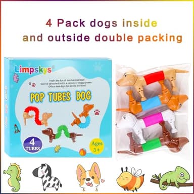 Dog pop Tubes fidgets, Travel Toys for Toddlers 3-5, Sensory Toys for Kids 5-7, fidgets for Kids, Animal pop Tubes, Easter Egg fillers,Easter Basket Stuffers(4 Pack Dog) - Image 5