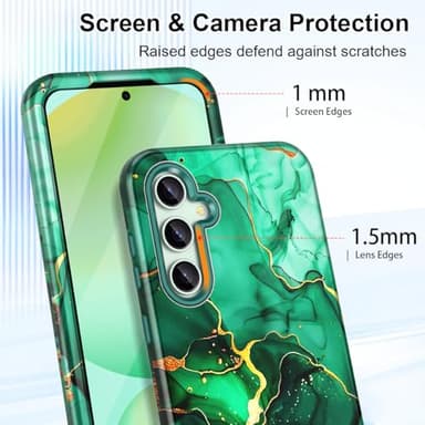 Hekodonk for Galaxy S24 FE Case,Heavy Duty Full Body Shockproof Protection 3 in 1 Hybrid Hard PC Soft Rubber Rugged Drop Protective Slim Women Phone Case for Galaxy S24 FE,Green Marble - Image 4