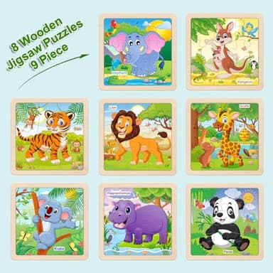 Wooden Puzzles for Toddlers, 9 Pieces Animal Jigsaw Puzzles for Kids Ages 3-5 4-6, Preschool Learning Activities, Learning & Educational Toys, Gifts for Boys, Girls (8 Pack) - Image 6